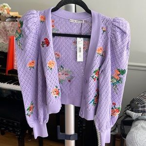 MORITA FLORAL PUFF SLEEVE CARDIGAN Alice Olivia